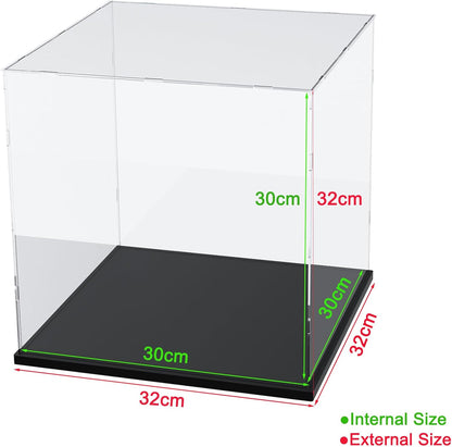 Thickened Clear Acrylic Display Case for Lego 10330 43268 76450 42170 10295 10353 Collectibles, Transparent Box Dustproof Protection with Wood-Plastic Base & String Light, Black Inside 40x20x20cm