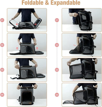 Lekesky Cat Backpack Expandable Dog Carrier Backpack Airline Approved Pet Backpack Carrier for Cats, Small Dogs, Puppies Under 13 Lbs, Grey