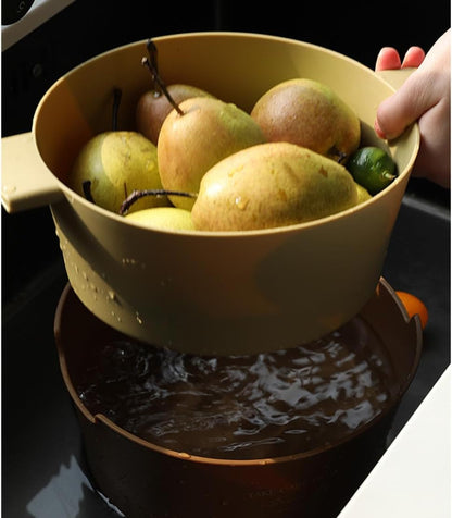 Kitchen Washbas Food Strainer Drain Basket Rotating Drainer Double-Layer Basin Vegetable Fruit Washing Strainer