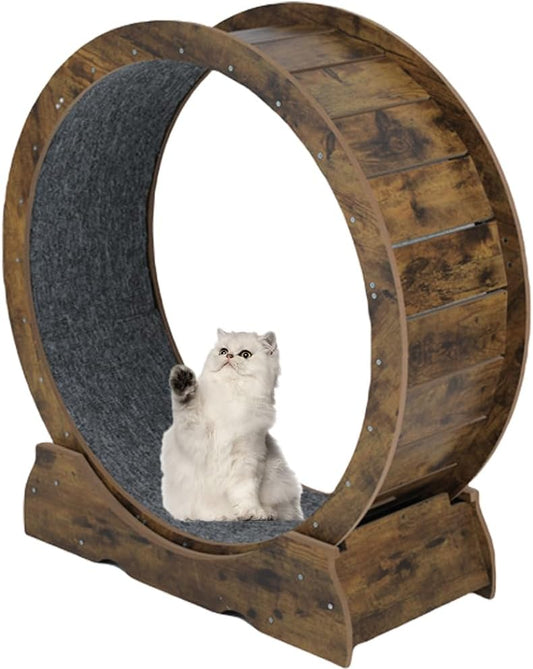 Cat Wheel Exerciser for Indoor Cats Large，Cat Running Wheel, Cat Exercise Wheel, Small Animals Exercise Wheels Cat Treadmill Wheel with Locking Mechanism (Rusty Brown, Brown 35.4"(90cm))