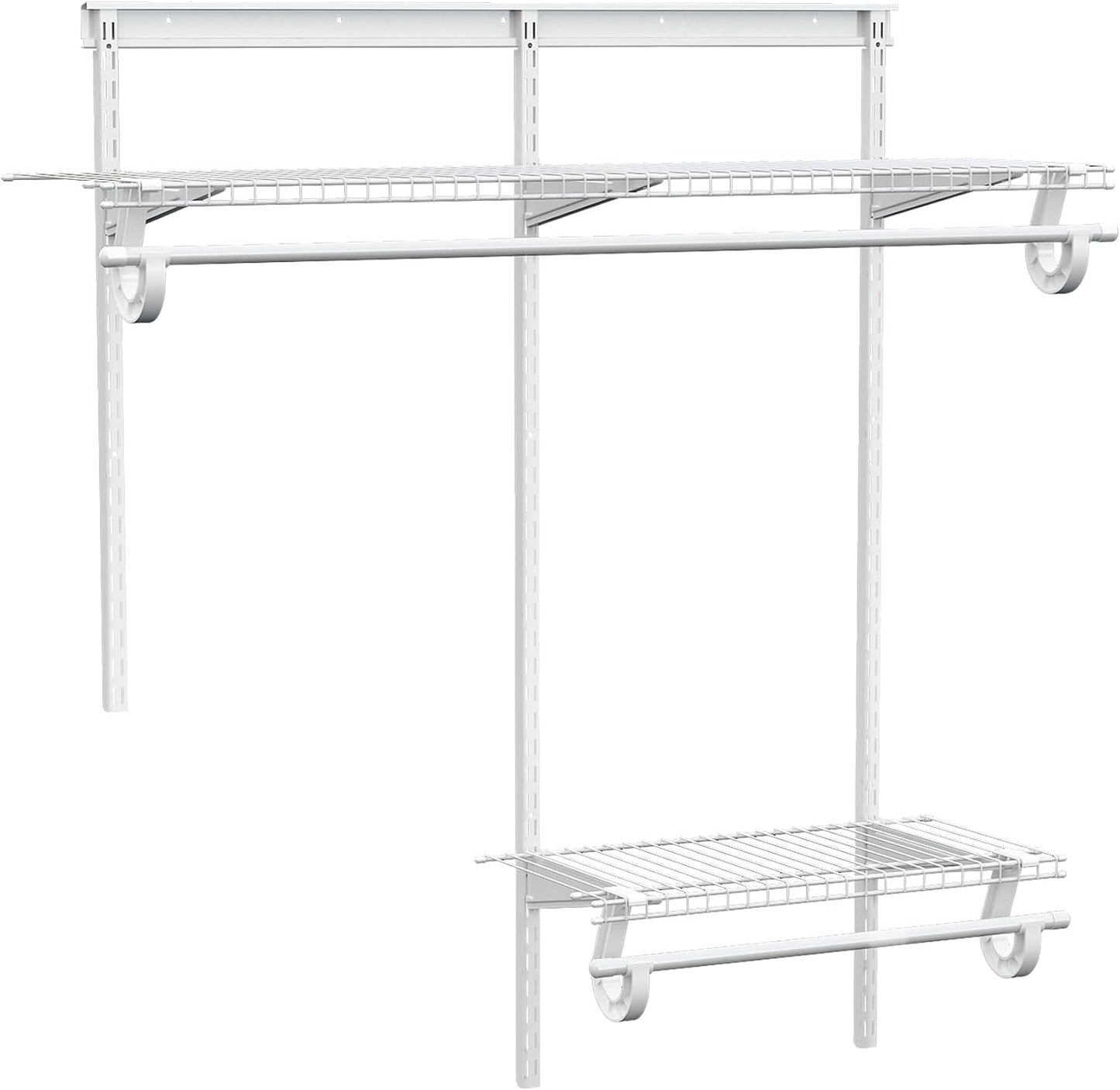 PROWORX 2-4 Ft. Expandable Closet Organizer System Kit, White Custom Metal Wire Shelving, Organization and Storage Shelves Wall Mounted with Hanging Rods