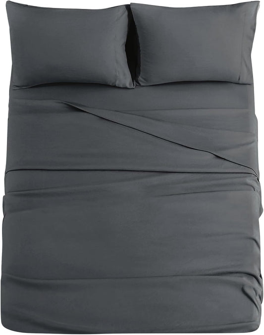 JOLLYVOGUE Queen Size Bed Sheet Set - 4 Piece Bed Sheets Set with Deep Pocket - Soft Breathable & Cooling - Resists Shrinkage & Fading Draps Queen - Easy Care (Dark Grey)