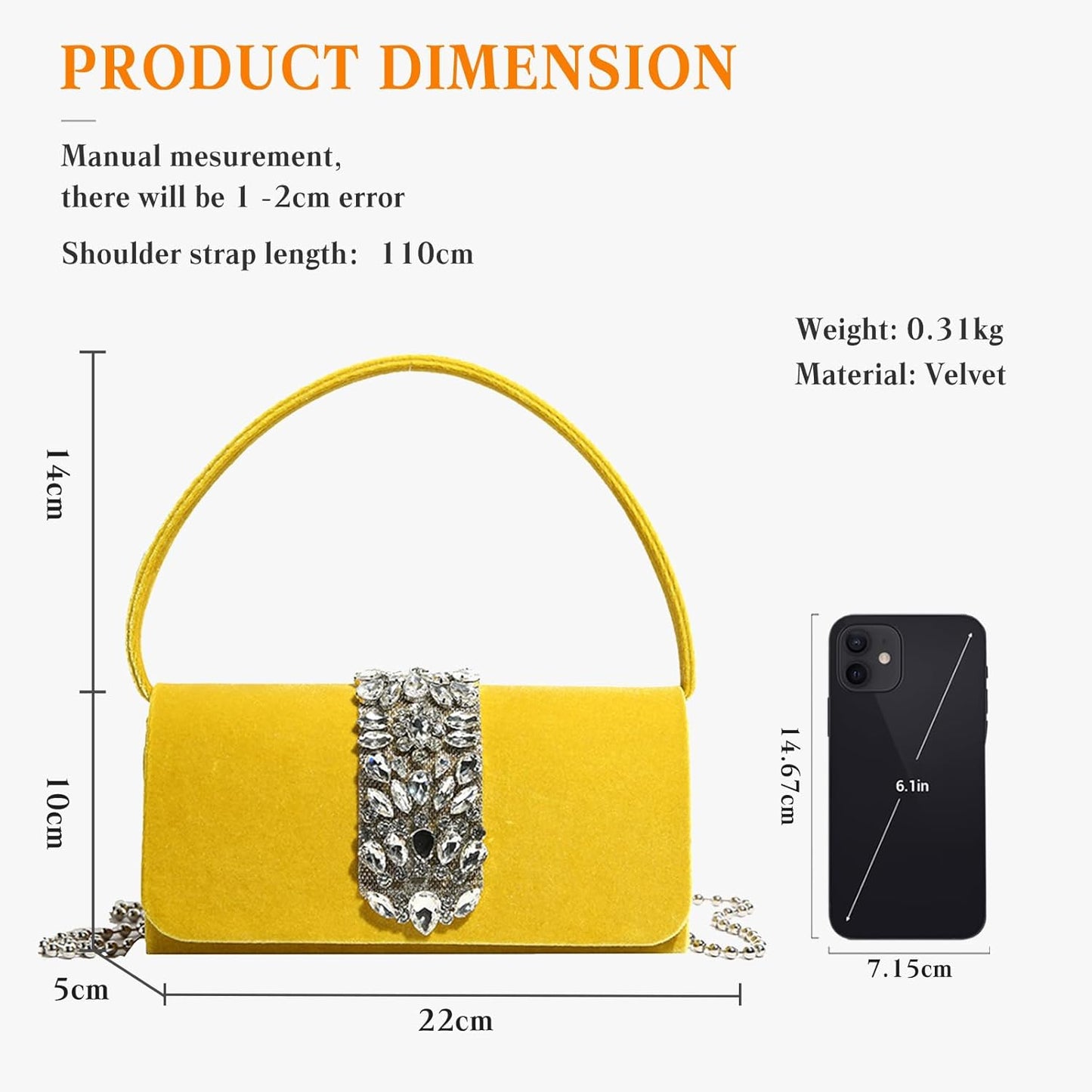 CORIOS Evening Bag for Women Rhinestone Clutch Bag Sparkly Crystal Handbag Bridal Wedding Purse Glitter Shoulder Bag