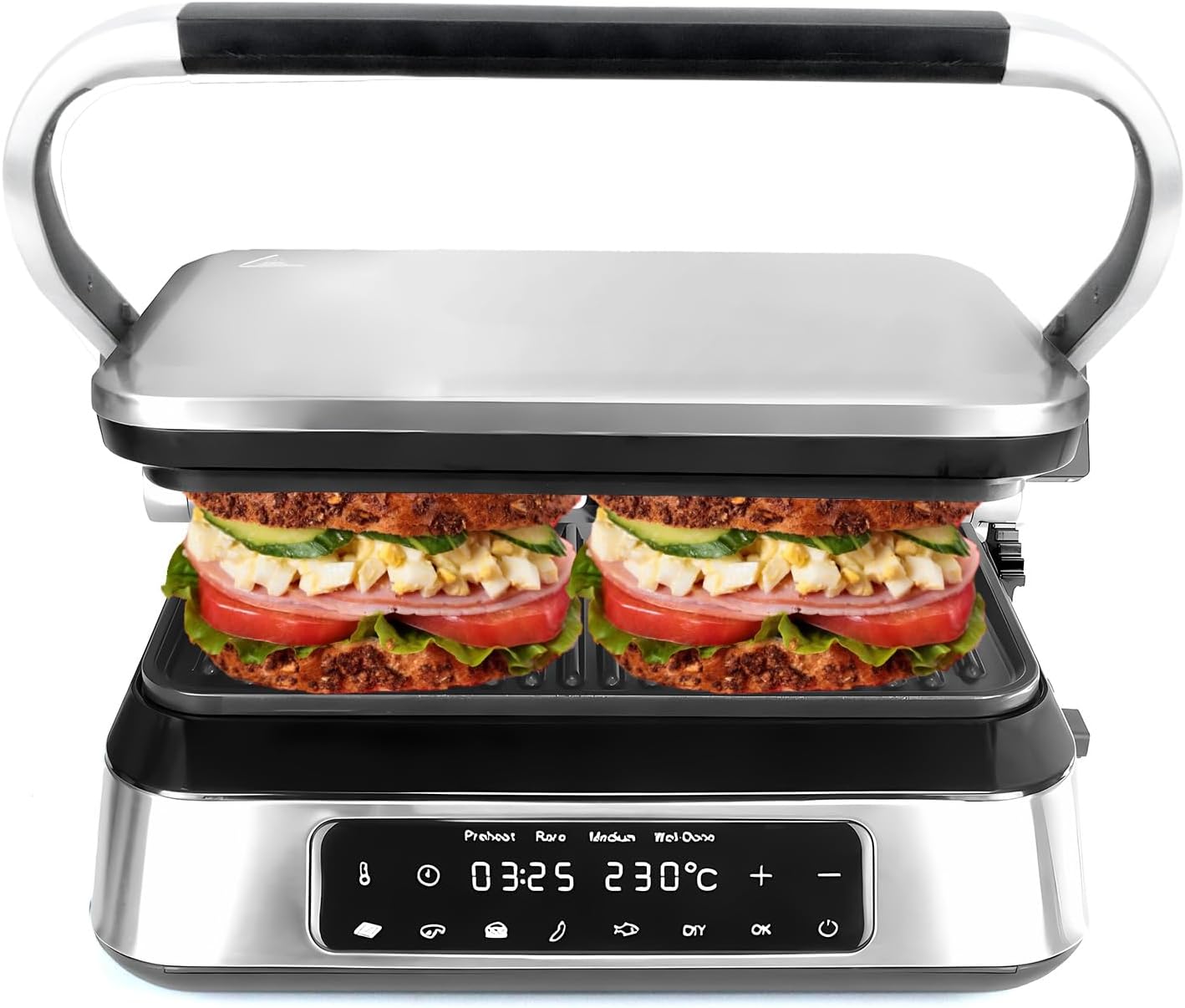 Panini Grill Press Sandwich Maker | Commercial Smokeless Indoor Grill, 1600W, 180° Open, Removable Plates, Stainless Steel, Ideal Kitchen Gift for Steak, Hamburger, Waffle