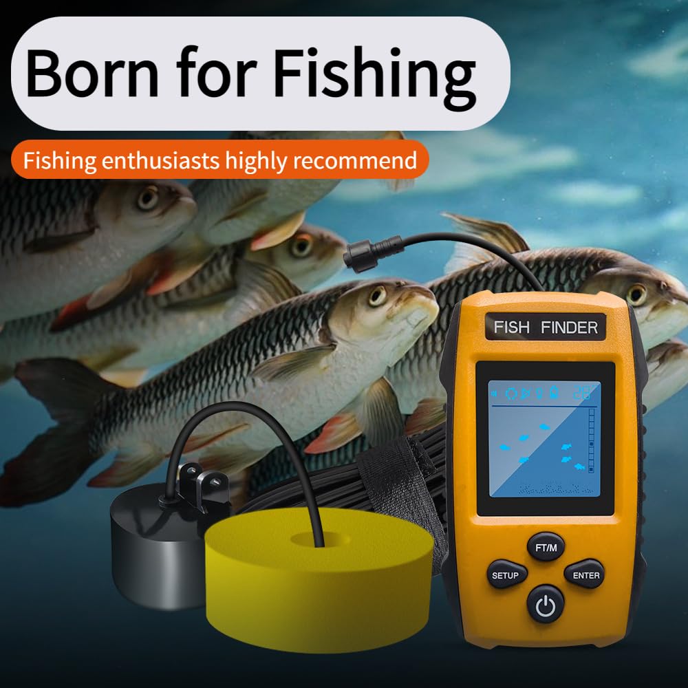 TL88 Fish Finder With Sonar Sensor Transducer, LCD Display, Portable for Boat and Ice Fishing, Handheld Depth Finder Kit