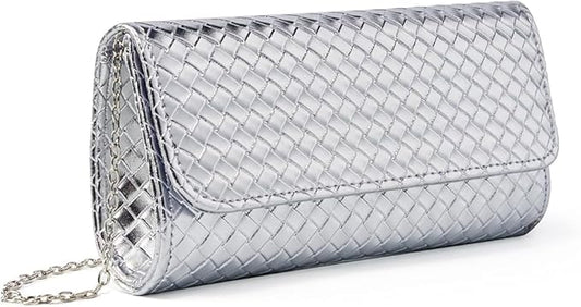 MUDUO Patent Leather Envelope Clutch Purse Shiny Candy Foldover Clutch Evening Bag for Women (7018-Silver)