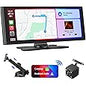10.26 Inch Wireless Apple Carplay Screen for Car, Apple Car Play and Android Auto Screen with 4K Dash Cam Front and Rear Camera HD 1080P/FM/AUX/64G TF/Mirror Link/Voice Control/GPS Navigation