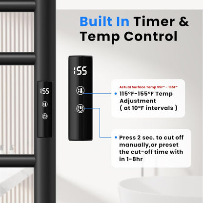 POPFLY Heated Towel Rack, Wall Mounted Electric Hot Towel Warmer, 4-Bar 304 Stainless Steel Small Heated Towel Warmer Rack for Bathroom with Timer and Temperature Control, Brushed