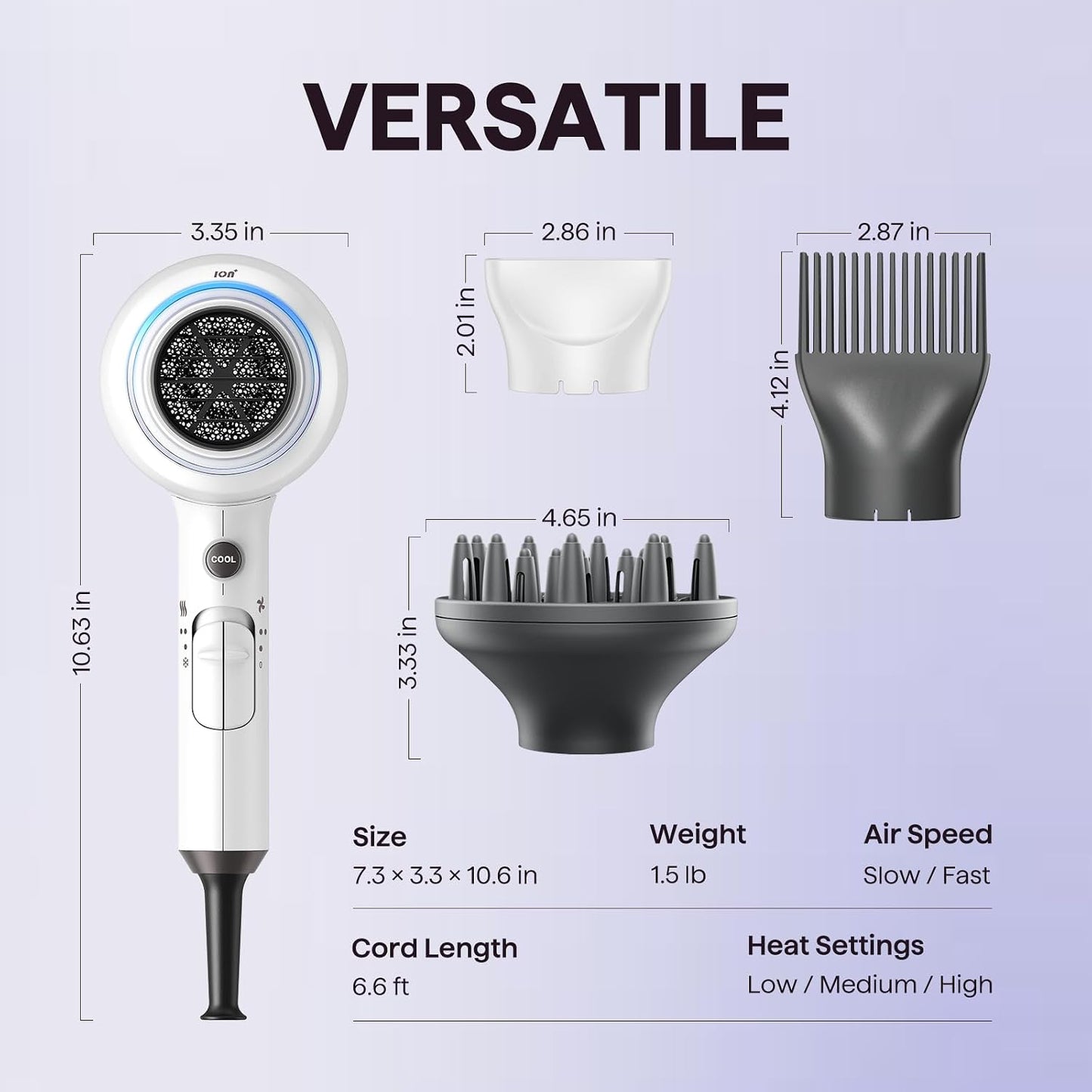 Wavytalk Hair Dryer with Diffuser, Blown Away Ionic Blow Dryer | 1875W Fast Drying, 3 Attachments for All Hair Types, Ceramic Technology, Compact Design, Lightweight and Quiet