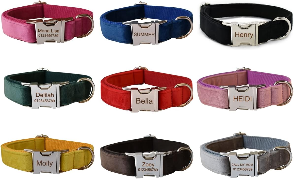 Custom Dog Collar with Metal Buckle - Pet Collars Personalized with Name and Phone Number (Plaid)