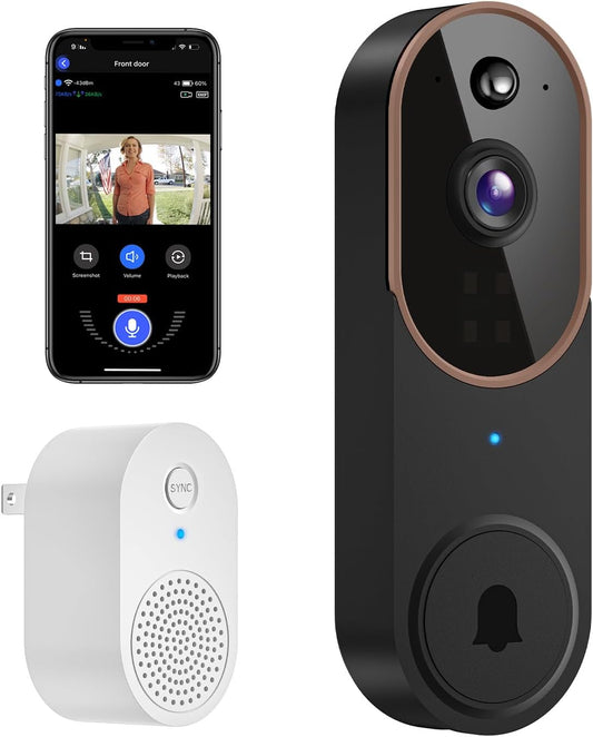 Occuwave 1080P Video Doorbell Camera Wireless with Chime Ringer, Cloud Storage, Live Image, 2-Way Audio, Night Vision, 2.4Ghz WiFi, Indoor Surveillance, Real-Time Alert (Brown+Black)