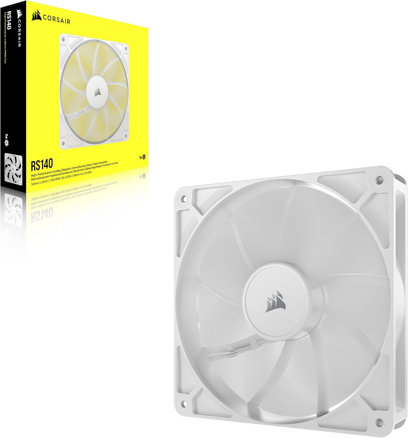 CORSAIR RS120 ARGB 120mm PWM Fan – Daisy-Chain Connection – Low-Noise – Magnetic Dome Bearing – Single Pack – White