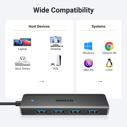 UGREEN USB Hub 3.0, 4 Ports USB A Splitter Ultra Slim Expander for Mouse, Keyboard, Flash Drive, U Disk, Printer Compatible with Laptop, Desktop PC, Xbox, PS5, Mouse, Keyboard and More, 0.5ft