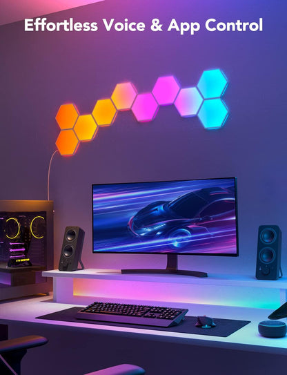 Govee Glide Hexa Light Panels – RGBIC Hexagon Wall Light Panels 10-Pack – Smart Wi-Fi LED Modular Wall Lights with App Control, Music Sync & DIY Layout - PuriLite