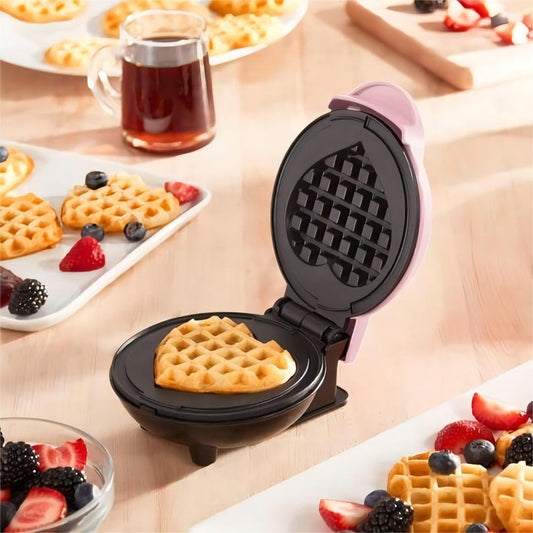 Mini Maker Waffle Maker 5“ Non-Stick Waffler Iron Stuffler Stuffed Wafflera Adjustable Browning Control, Heart, Pink - PuriLite