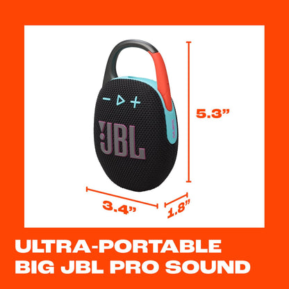 JBL Clip 5 - Ultra-Portable, Waterproof & Dustproof Bluetooth Speaker, Big Pro Sound with Punchy bass, Integrated Carabiner, Up to 12 Hours of Play, Recycled Materials (Black & Orange)