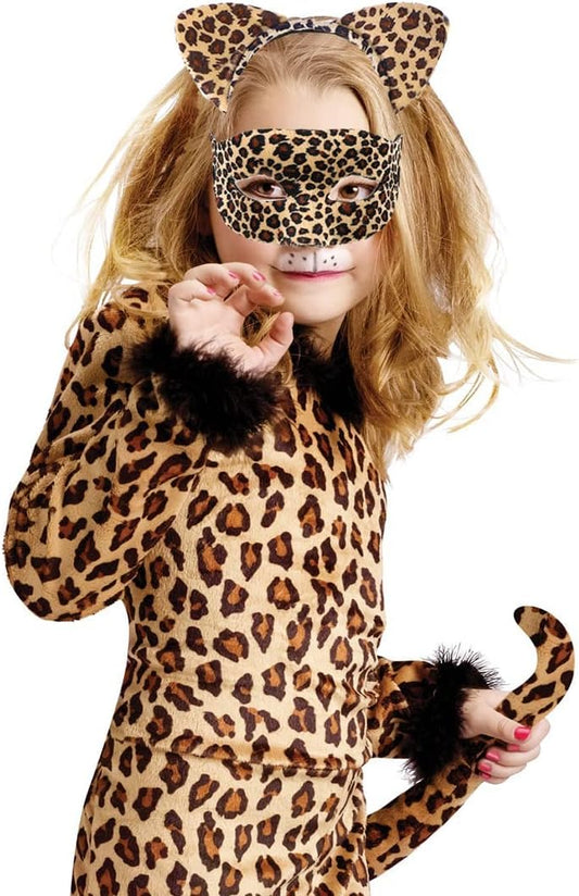 Halloween Cat Cosplay Accessories Set Cat Ear Headband with leopard print Masquerade mask for Women Halloween Cat Costume accessory for Women Party Costume, Multicolor, Medium - PuriLite