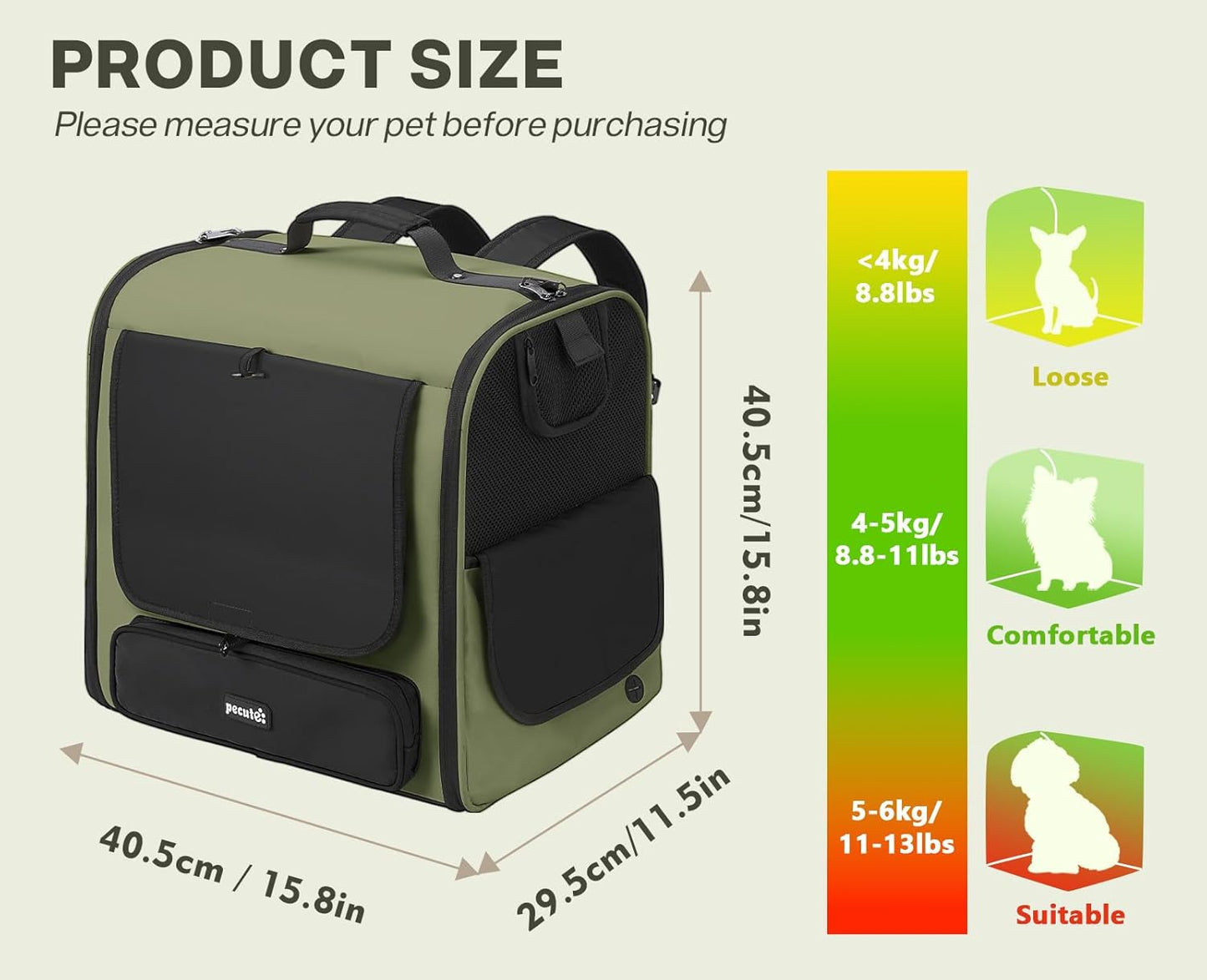 Pecute Cat Backpack, Dog Backpack Carrier with Widened Interior Space,Stable and Secure Pet Car Seat for Sitting and Lying, Breathable Pet Transport Bag Suitable for Hiking, Trekking, Car TravelGray