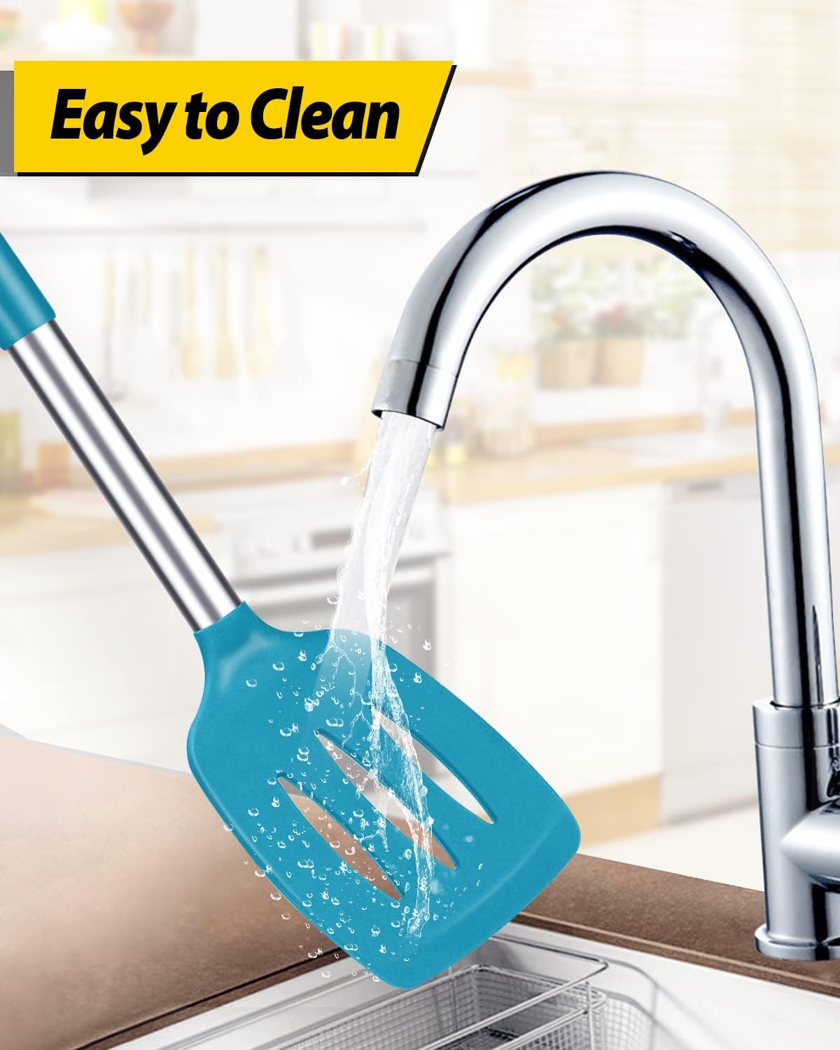 Pack of 2 Silicone Slotted Spatula,Non Stick Solid Kitchen Turner, High Heat Resistant BPA Free Cooking Utensils for Fish, Eggs, Pancakes（Black