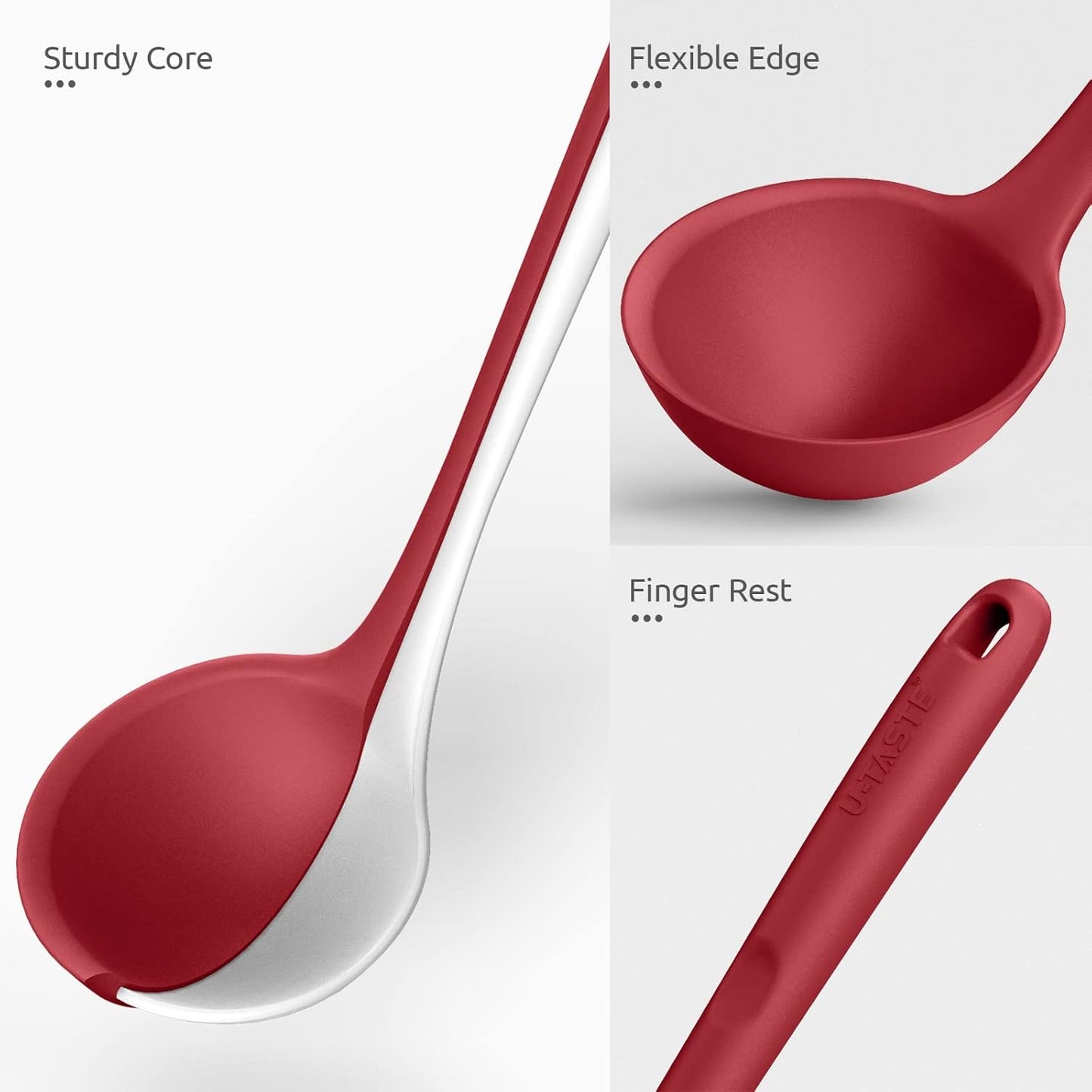 13 inch Silicone Soup Ladle: U-Taste 600ºF Heat Resistant 4 oz Large Non-Stick Seamless Rubber Kitchen Deep Serving Spoon with Non-Slip Solid Long Handle for Cooking Sauce/Stews/Gravies/Chili(Purple)
