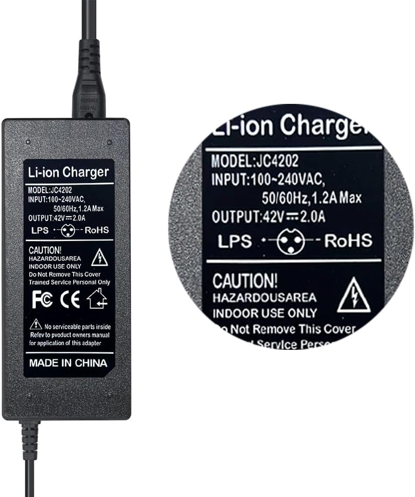 Wanhirus 42V 2A Scooter Charger 5 Plugs Universal for 36V Lithium Battery, Pack DC 5.5 * 2.1 with 8mm 3 Prong Connector /12mm 3 Prong Connector /8mm RCA Connector/ 3-Pin Male XLR Connector