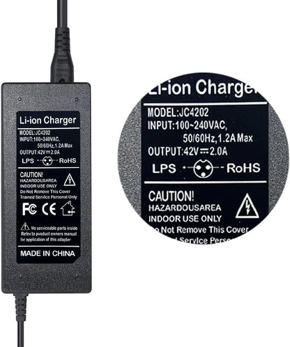 Wanhirus 42V 2A Scooter Charger 5 Plugs Universal for 36V Lithium Battery, Pack DC 5.5 * 2.1 with 8mm 3 Prong Connector /12mm 3 Prong Connector /8mm RCA Connector/ 3-Pin Male XLR Connector