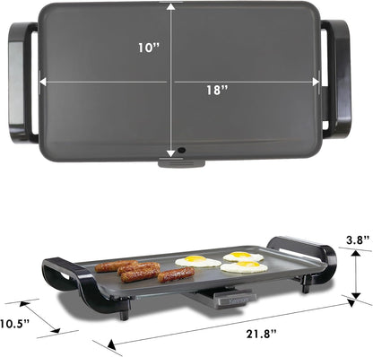 Kenmore Electric Griddle - External Temperature Control, Easy Clean Countertop Cooking Kitchen Appliance Removable Drip Tray, Grill Bacon, Eggs, Pancakes, Crepes, Tortillas, Nonstick 10x18" Pan