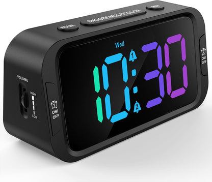 Odokee Digital Dual Alarm Clock for Bedroom, Easy to Set, 0-100% Dimmer, USB Charger, 5 Sounds Adjustable Volume, Weekday/Weekend Mode, Snooze, 12/24Hr, Battery Backup, Compact Clock for Bedside(Blue)