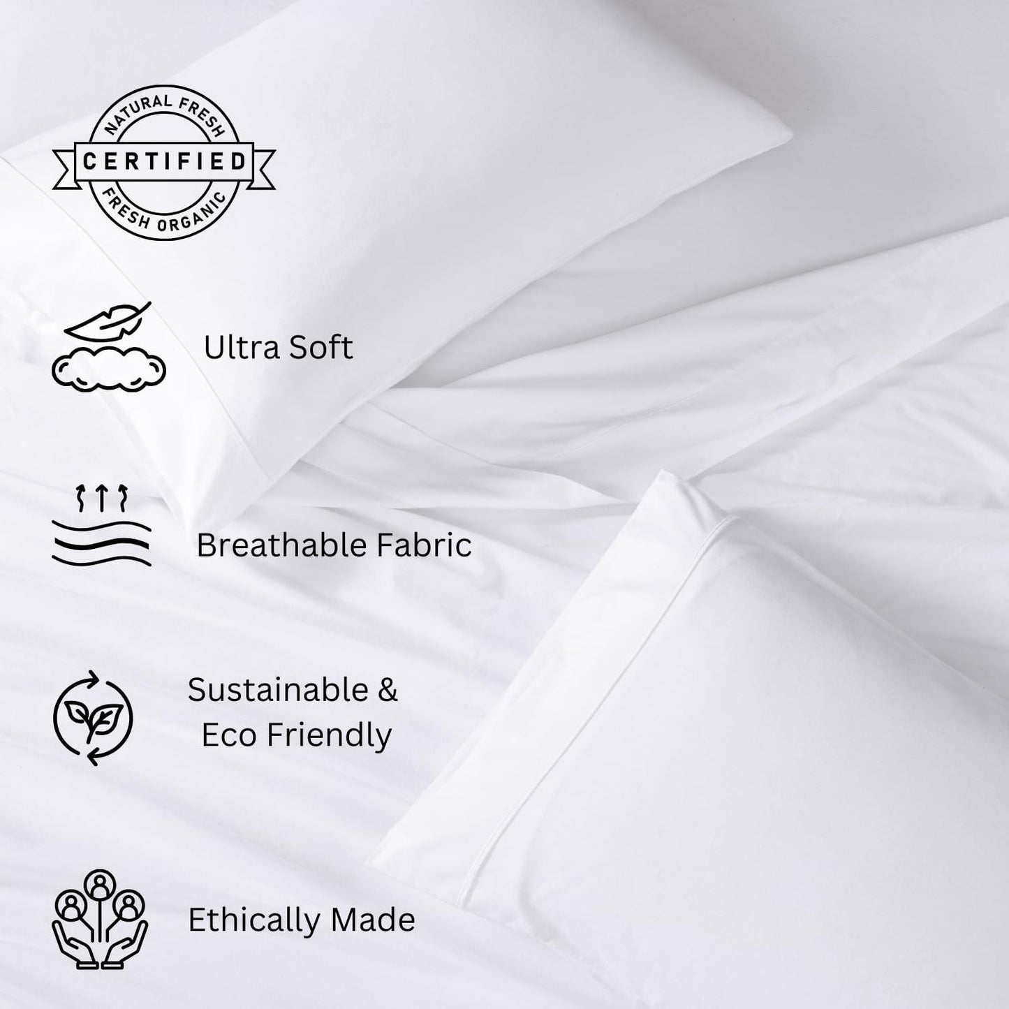 Lane Linen 100% Organic Cotton Queen Sheet Set, 4-Piece Percale Bed Sheets for Queen Bed - Soft, Breathable, Hypoallergenic, Deep Pocket Fits Mattress Up to 15" Deep, Hotel Quality Sheets - White