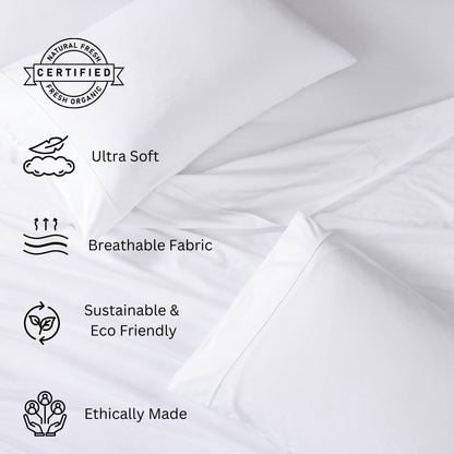 Lane Linen 100% Organic Cotton Queen Sheet Set, 4-Piece Percale Bed Sheets for Queen Bed - Soft, Breathable, Hypoallergenic, Deep Pocket Fits Mattress Up to 15" Deep, Hotel Quality Sheets - White