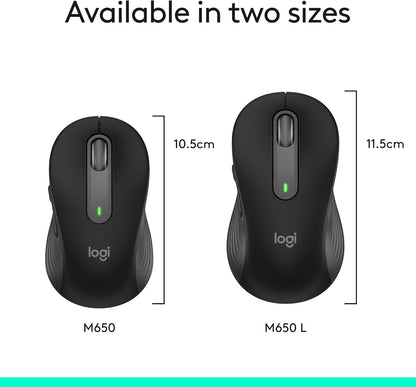 Logitech Signature M650 L Full Size Wireless Mouse - For Large Sized Hands, 2-Year Battery, Silent Clicks, Customizable Side Buttons, Bluetooth, for PC/Mac/Multi-Device/Chromebook - Black