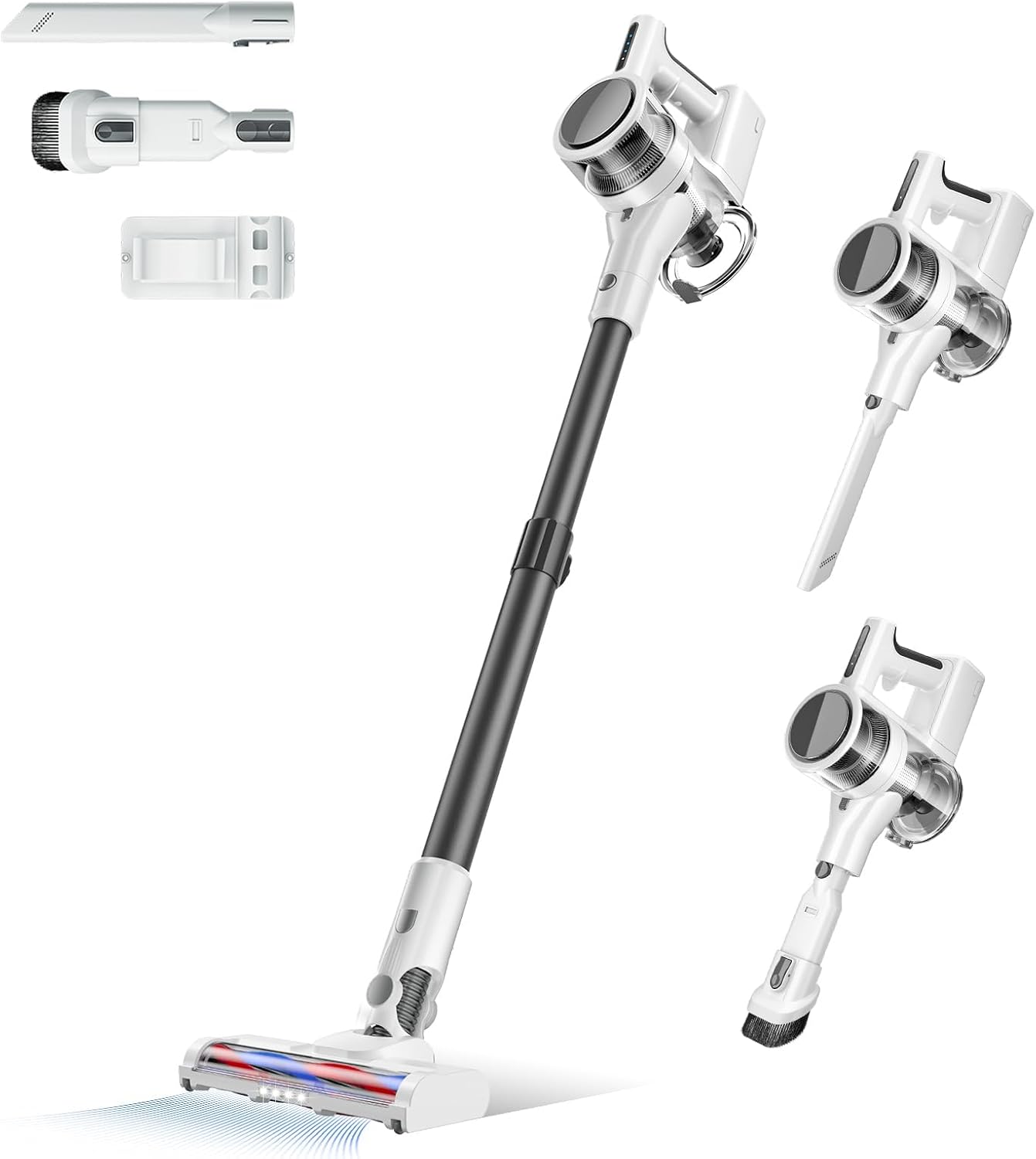 4‑in‑1 Multi‑Purpose Cordless Vacuum Cleaner, 80,000PRM Strong Suction, 2 Suction Settings, Up to 40 Mins Working Time, Washable Detachable Components (Linen White)