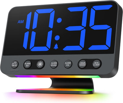 Odokee Digital Alarm Clocks for Bedrooms: Large Bold Number 5 Brightness Dimmer - Easy to Read Across The Room - 5 Alarm Sound 8 Night Light - Silver