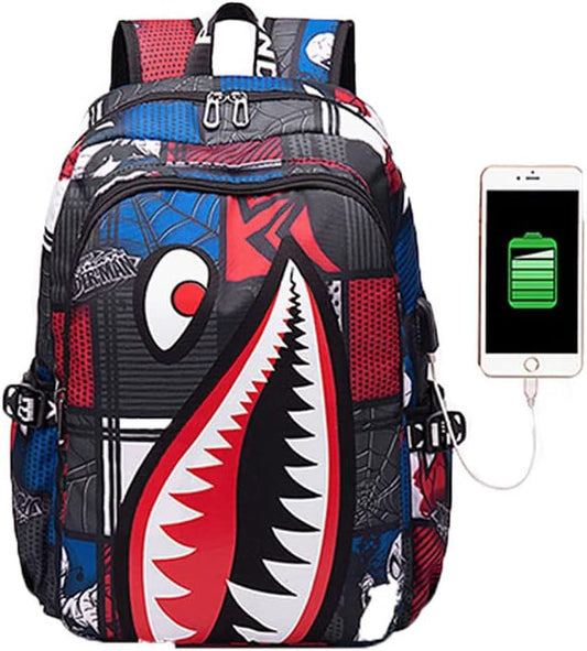 Boys' backpack School Backpack,Stylish backpack with USB port.Laptop Backpack can hold 15.6in Notebook (Red)