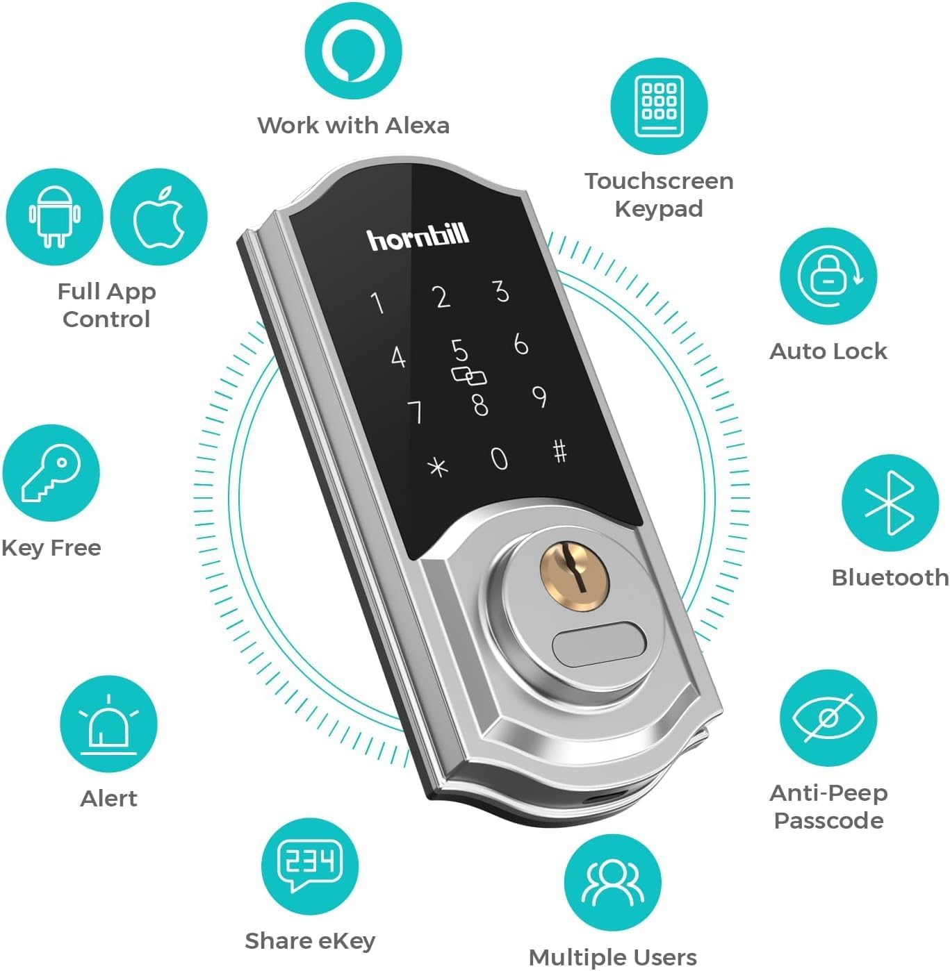 Keyless Entry Door Lock Deadbolt, Hornbill Smart Lock Front Door, Electronic Door Locks with Keypads, Digital Auto Lock Bluetooth Smart Door Locks for Homes Bedroom