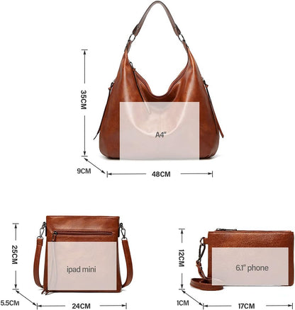Ashioup Hobo Bags for Women Soft PU Leather Shoulder Bag Vintage Slouchy Handbag with Zipper