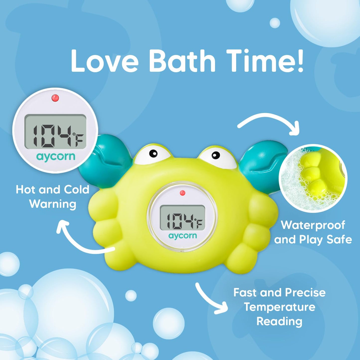 Aycorn Digital Baby Bath Thermometer Baby Safety - Celsius Water Temperature Thermometer & Room Thermometer with LED Display and Temperature Warning - Infant Baby Bath Toys Floating Toy Thermometer