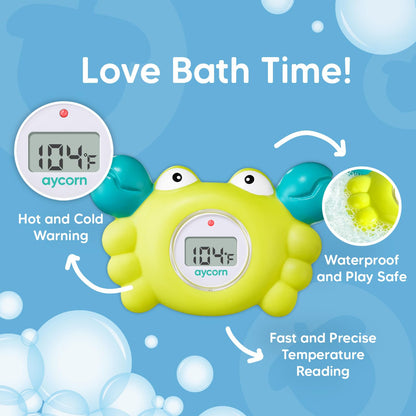 Aycorn Digital Baby Bath Thermometer Baby Safety - Celsius Water Temperature Thermometer & Room Thermometer with LED Display and Temperature Warning - Infant Baby Bath Toys Floating Toy Thermometer