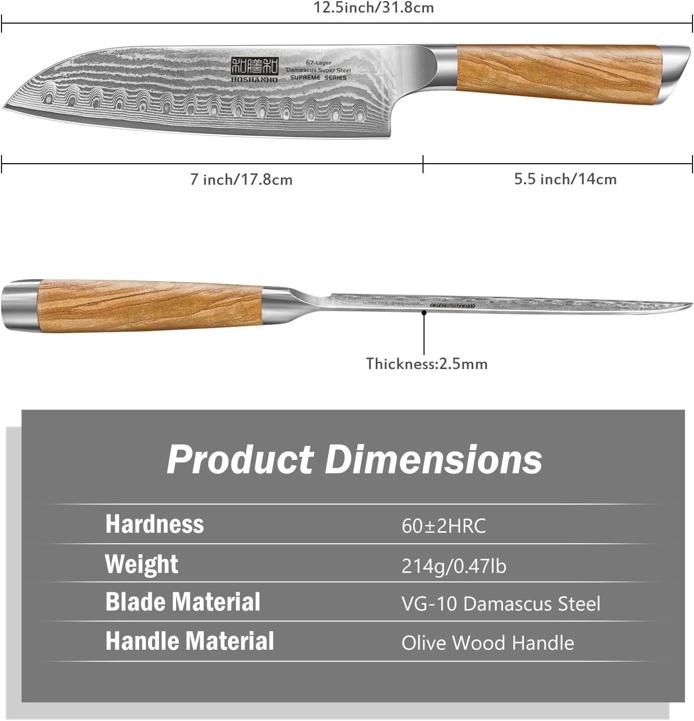 HOSHANHO Damascus Fillet Knife 7 Inch, Professional VG-10 Super Steel Boning Knife, Ultra Sharp Fish Knife with Ergonomic Handle