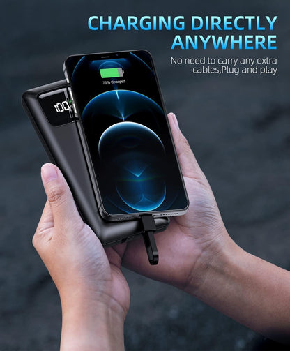 Power-Bank-Portable-Charger - 16000mAh Power Bank Support PD 30W and QC4.0 Fast Charging wiht Built-in 2 Output Cable and LED Display for iPhone and Android Phones and Most Electronic Devices
