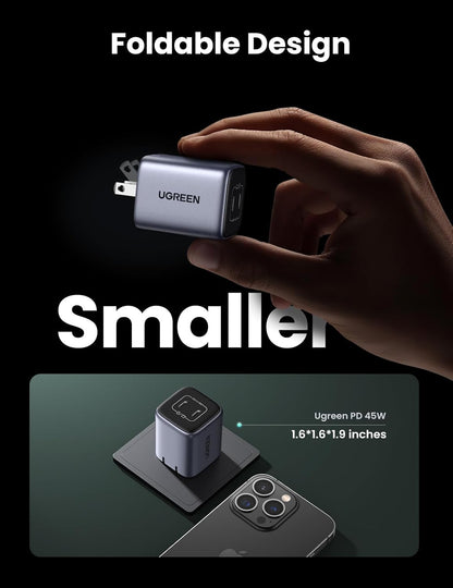 UGREEN Nexode 45W USB C Charger Block, GaN PPS Dual Port USB C Fast Charger Super Fast Charge 2.0 Wall Plug Compatible with Galaxy S25 S24 Ultra S23 A54, iPad, iPhone16, Pixel 9, Black