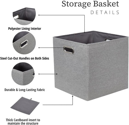 DECOMOMO Fabric Cube Storage Bin - Storage Baskets for Shelves, Kallax (Grey & White, 13 inch Cube) - 4 Pack