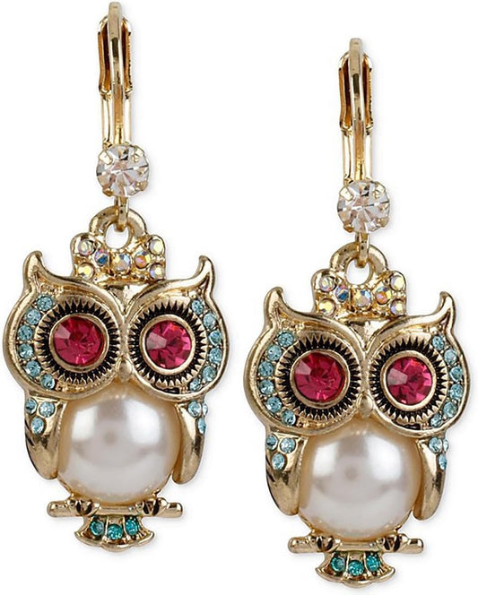 Betsey Johnson Pearl Owl Drop Earring