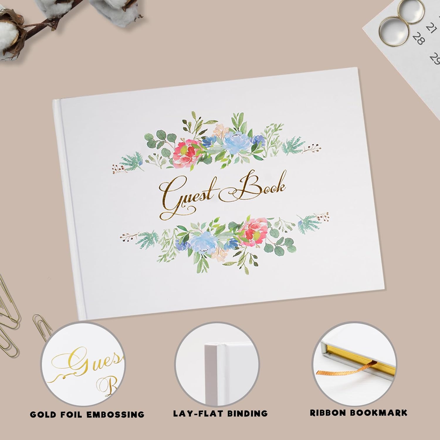 Wedding Guest Book, Sign-in Book for Wedding Reception Baby Shower Registry, Polaroid Guestbook with Gold Foil Gilded Edges - PuriLite