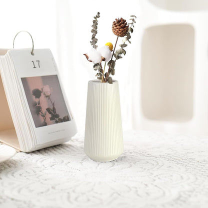 White Ceramic Vase, GUKJOB Small Cute Flower Vase for Pampas Grass, Home, Living Room, Dining Table, Farmhouse, Office Decor, Bedroom, Table, and Kitchen Shelf (White)