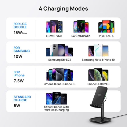 Wireless Charger, INIU 15W Qi Adjustable Fast Wireless Charging Station, Desktop Charging Dock Stand with Sleep-Friendly Adaptive Light for iPhone 15 14 13 12 Pro Samsung Galaxy S22 S21 Note 20 Google
