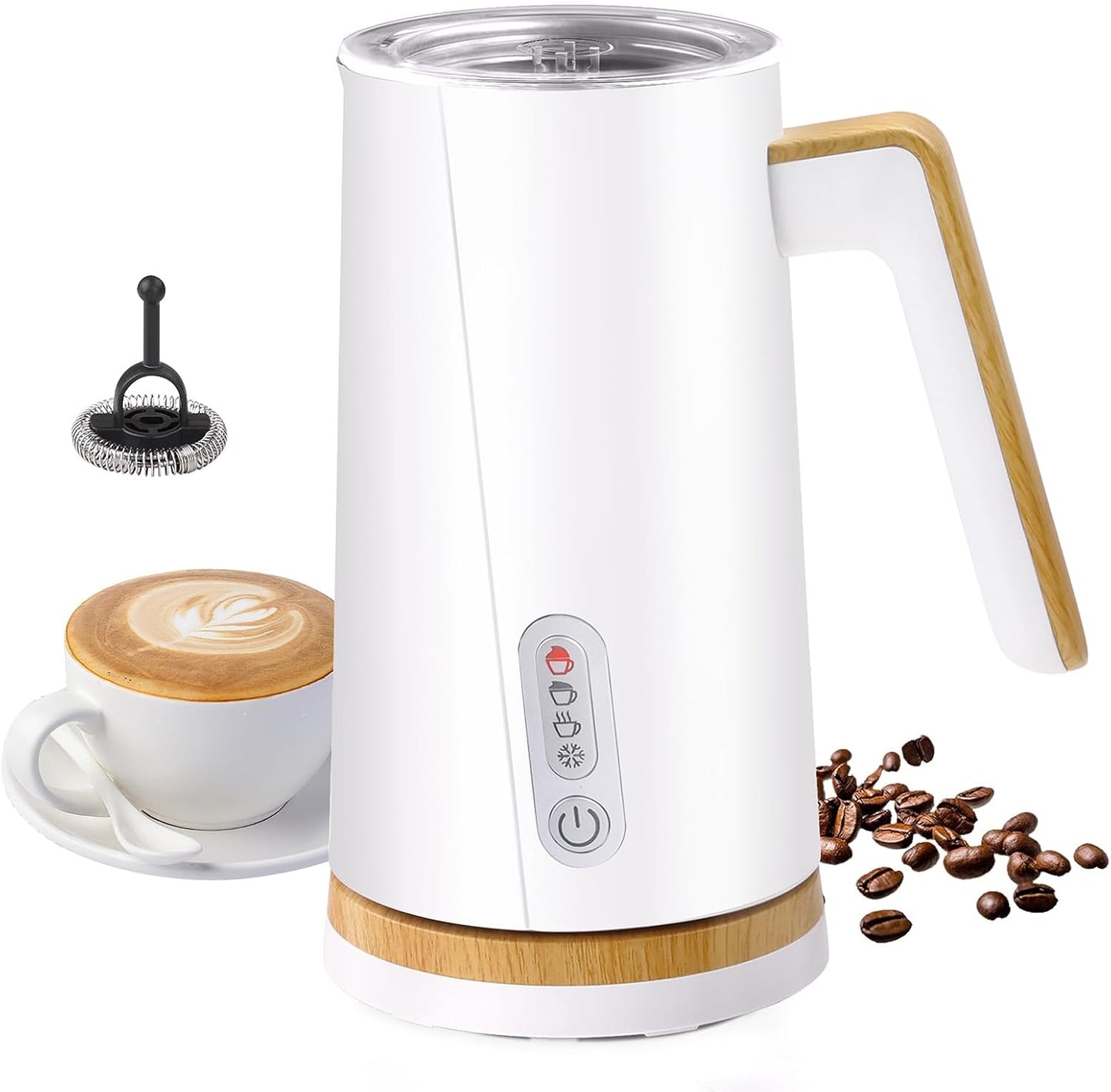 Electric Milk Frother and Steamer, 4-in-1 Milk Steamer with Wood Elements Design, Automatic Hot & Cold Foam Maker for Latte, Cappuccinos, Macchiato, Milk Warmer (Black)