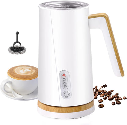 Electric Milk Frother and Steamer, 4-in-1 Milk Steamer with Wood Elements Design, Automatic Hot & Cold Foam Maker for Latte, Cappuccinos, Macchiato, Milk Warmer (Black)