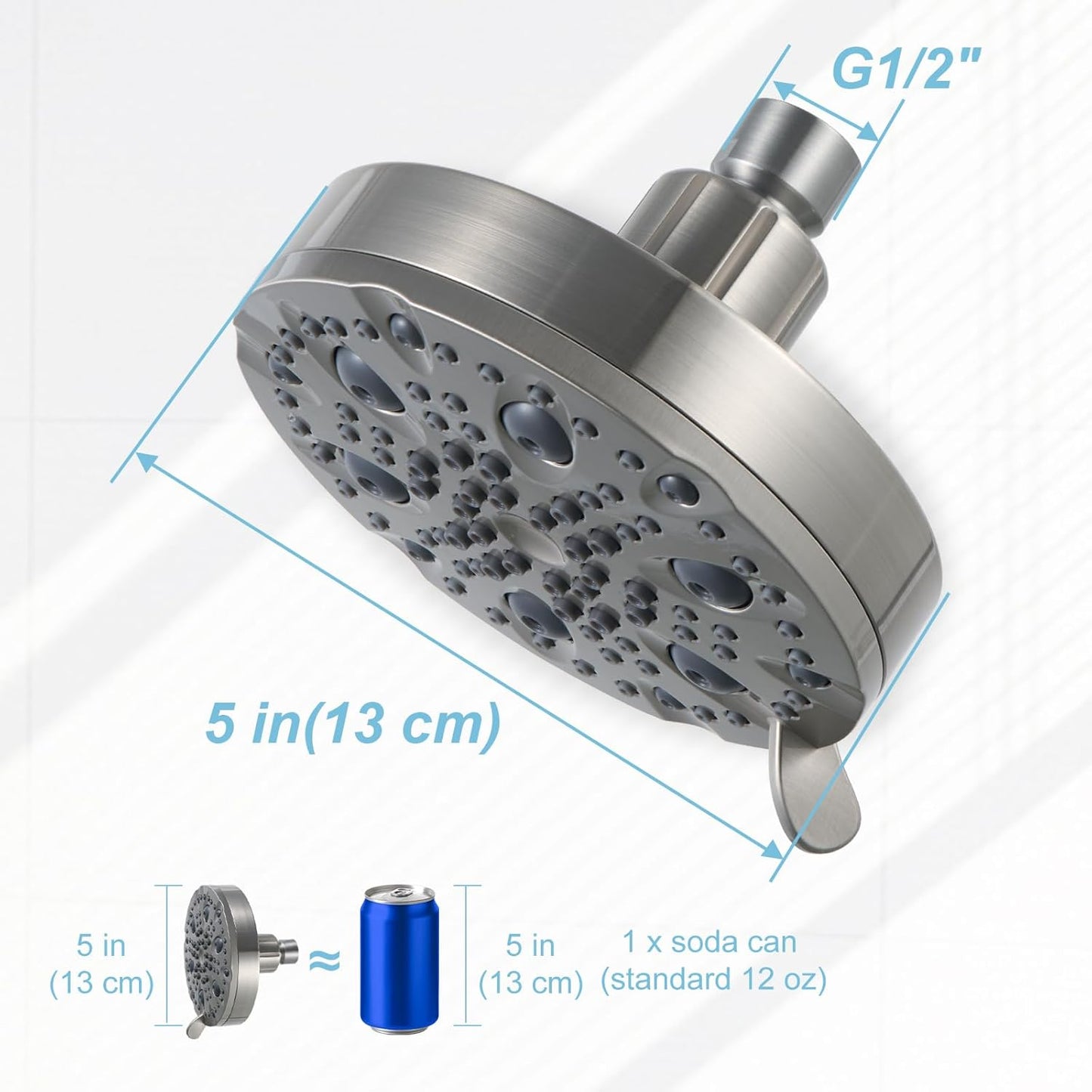 OFFO Shower Head, High Pressure Shower Head with Pause Mode, 9 Mode Fixed Showerheads for Strong Water Flow & Relaxing Shower Experience,Brushed Nickel