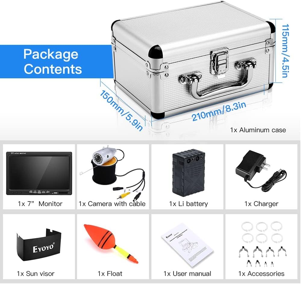 Eyoyo Fishing Camera Video Fish Finder 7 inch LCD Monitor 1000TVL Camera 12pcs IR Lights DVR+8GB with 30m Cable for Ice Lake Boat Fishing